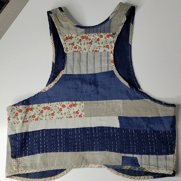 Ruehl Open Patchwork Print Boho Farm Cabin Hippie Cotton Girl's Vest Small - Picture 10 of 14